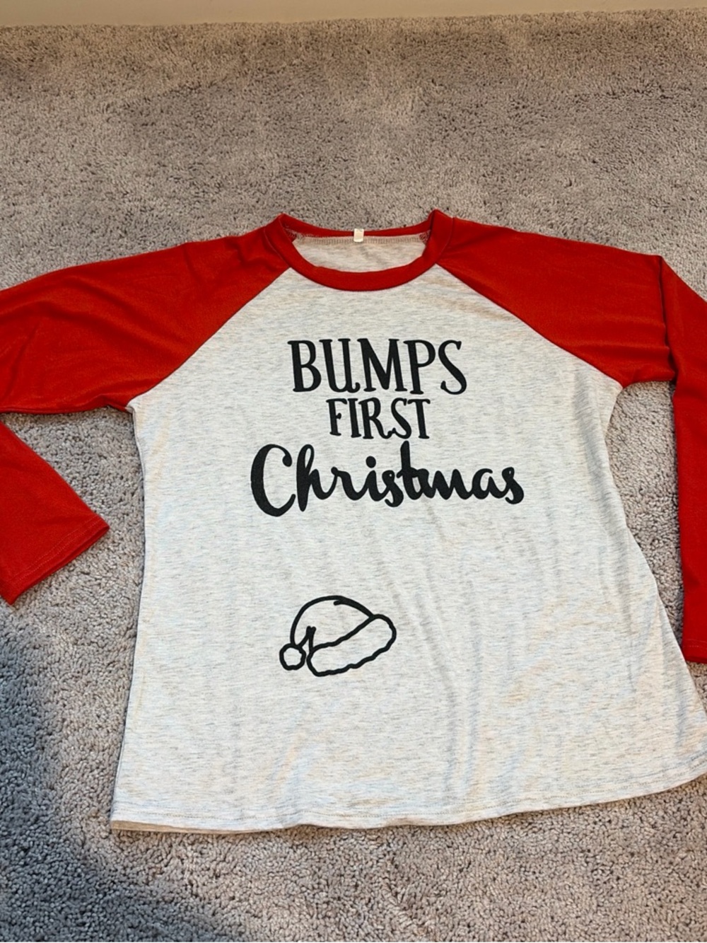 Bumps First Christmas baseball maternity Tee - Red & Gray